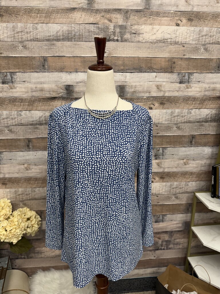 Anne Klein Navy/White Dot Print Crew Neck Top