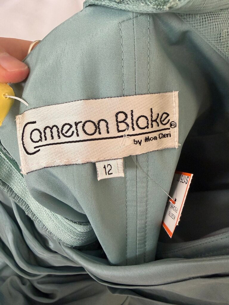 Cameron Blake Teal Embellished Cap Sleeve Formal Dress