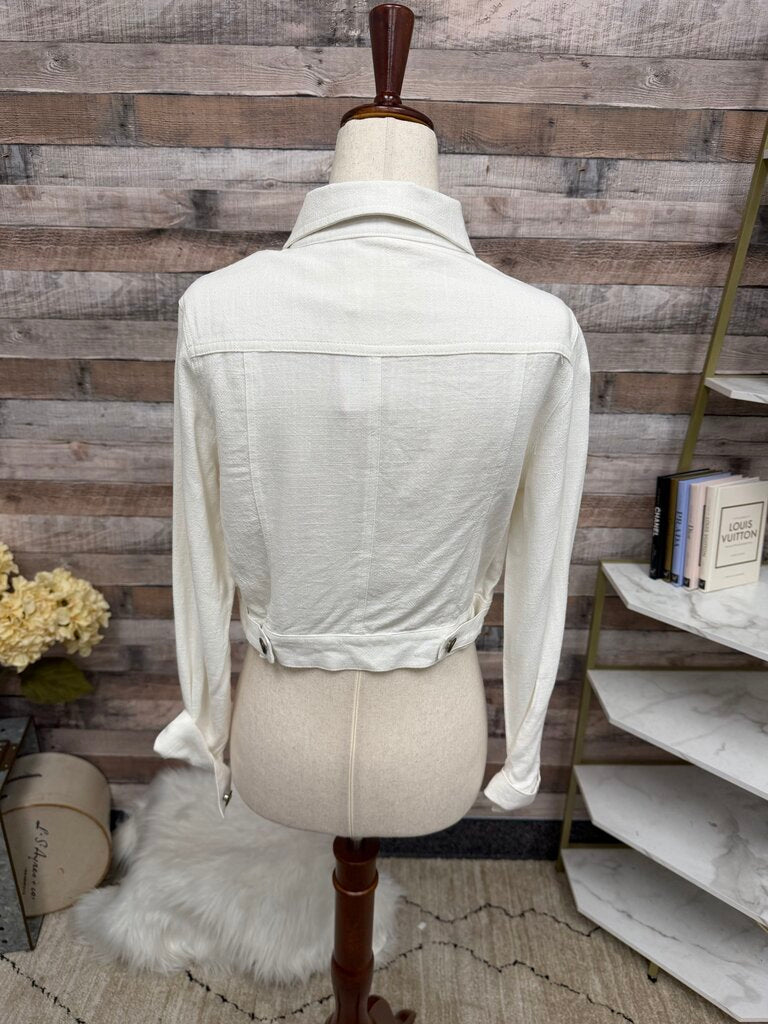 Style Rack White Textured Cropped Jacket