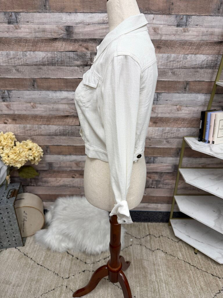 Style Rack White Textured Cropped Jacket