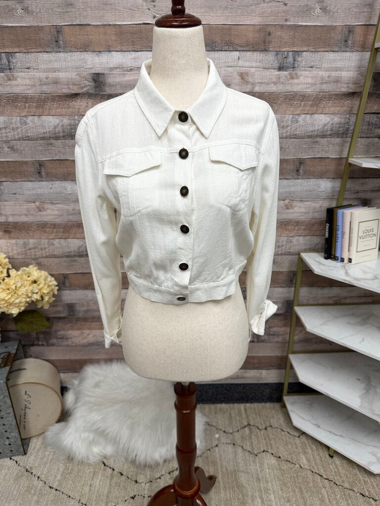 Style Rack White Textured Cropped Jacket