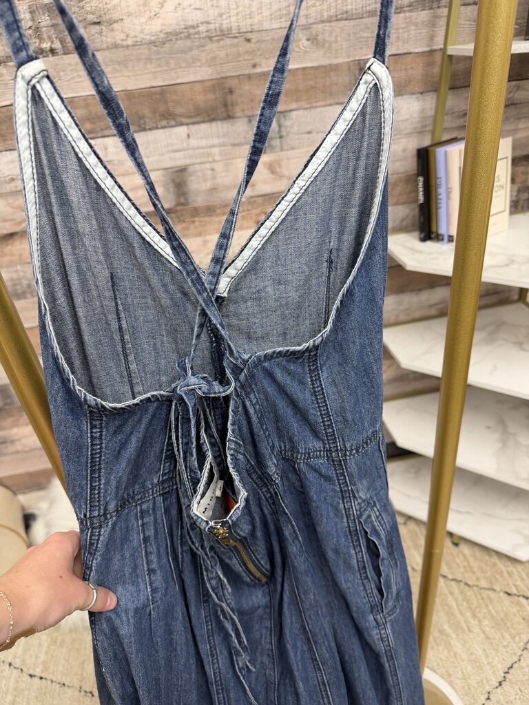 Miou Muse Blue Denim Wide Leg Jumpsuit