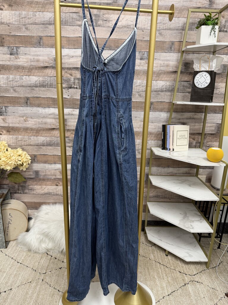 Miou Muse Blue Denim Wide Leg Jumpsuit