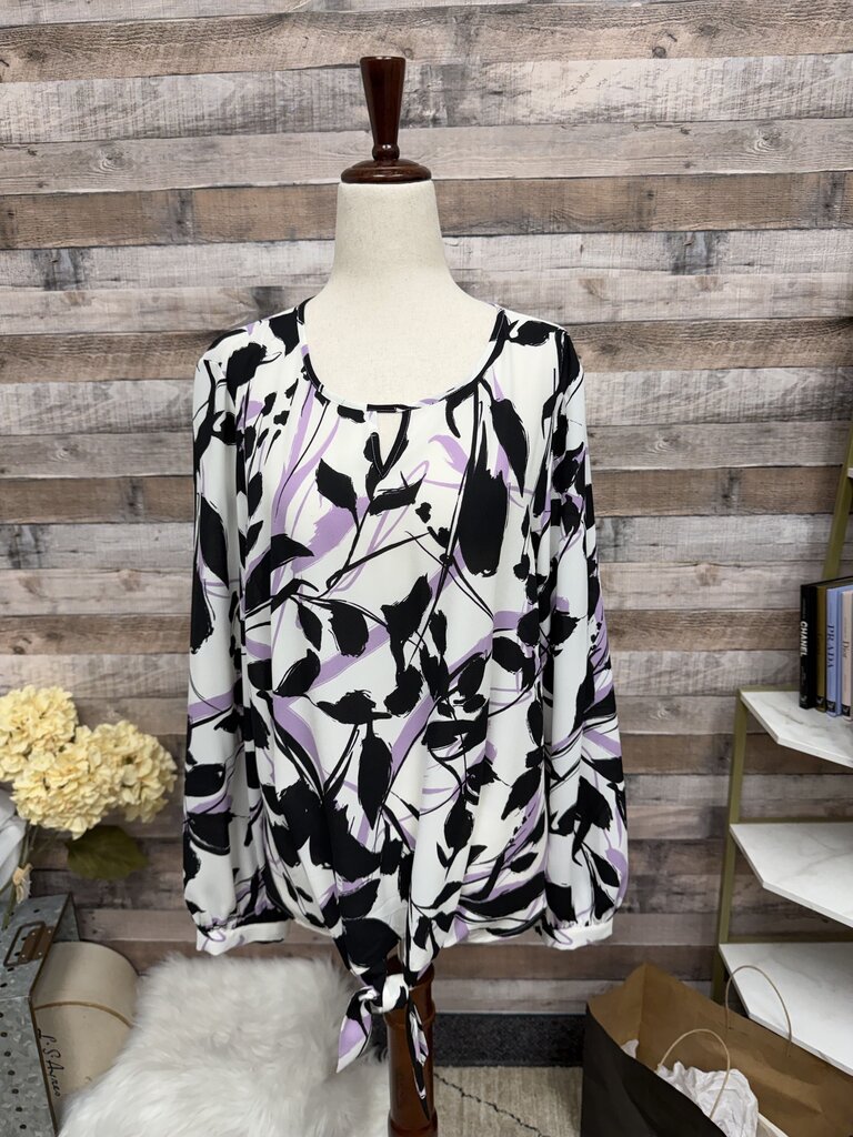 Apt. 9 Black & Purple Floral Long Sleeve Blouse