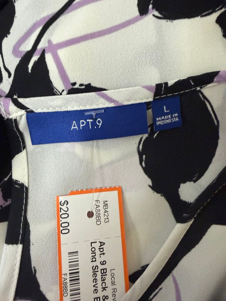Apt. 9 Black & Purple Floral Long Sleeve Blouse