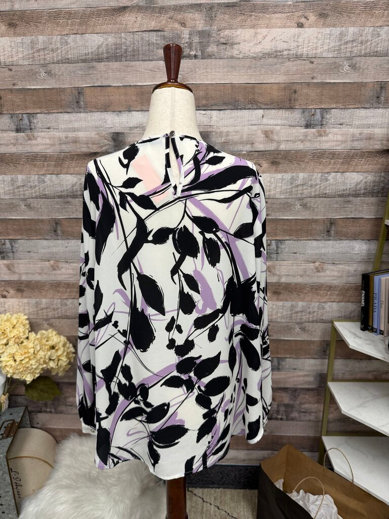 Apt. 9 Black & Purple Floral Long Sleeve Blouse
