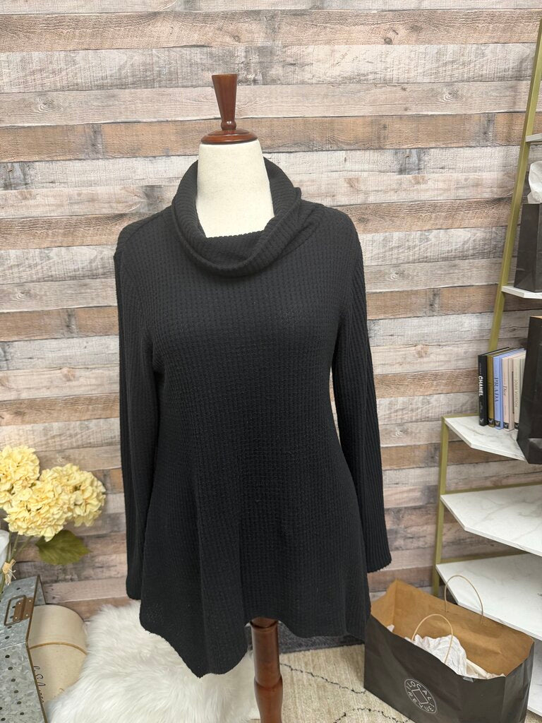 Sonoma Black Cowl Neck Waffle Knit Sweater