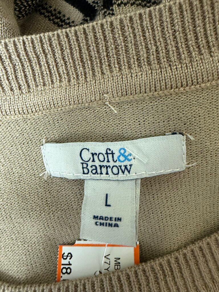 Croft & Barrow Tan Pullover Sweater With Plaid Hem Detail