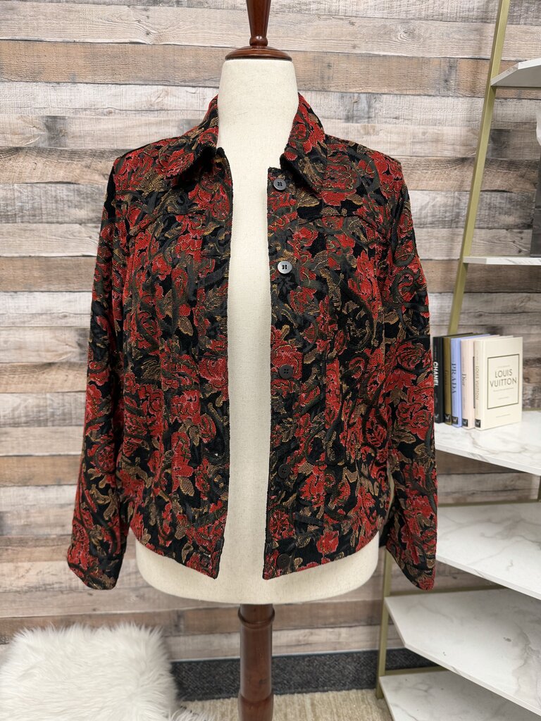 Cold Water Creek Red & Black Floral Print Jacket