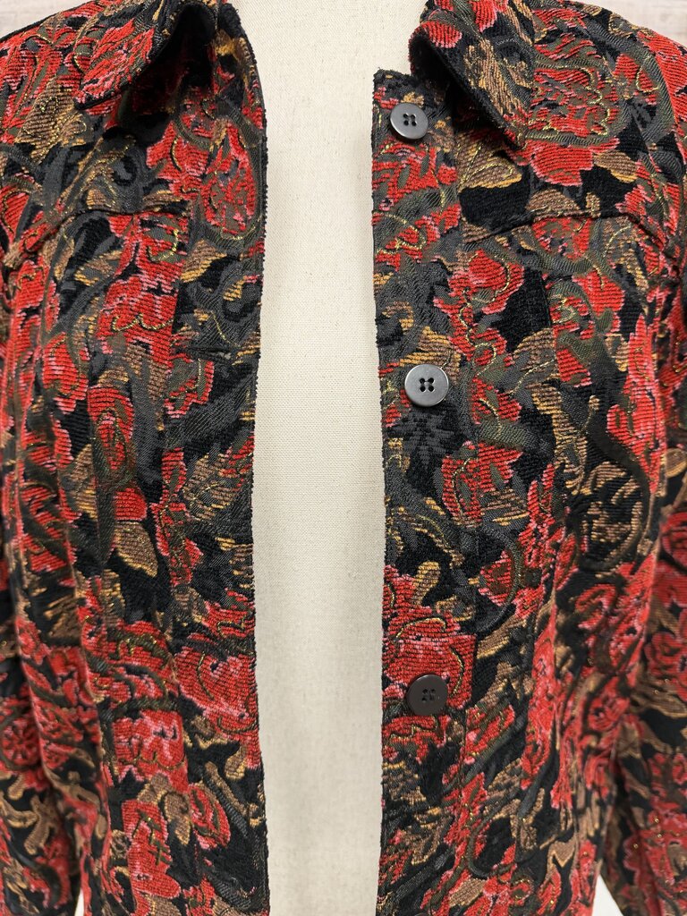 Cold Water Creek Red & Black Floral Print Jacket