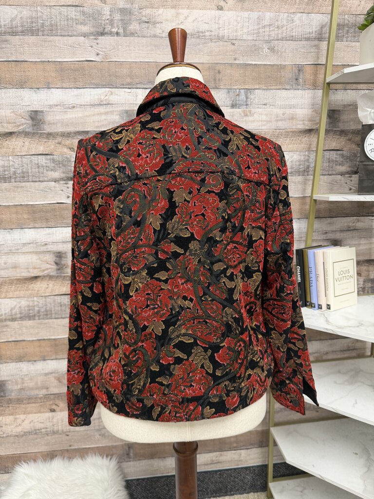 Cold Water Creek Red & Black Floral Print Jacket
