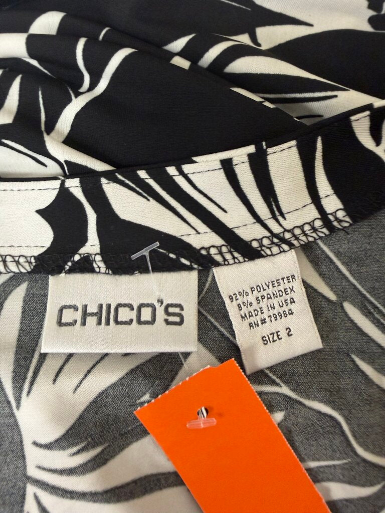 Chico's Black & White Floral Print Wrap Blouse