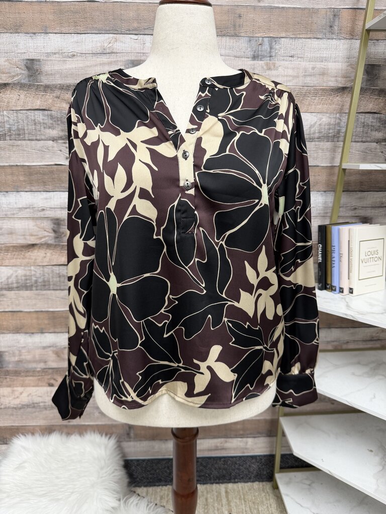 Evereve Black/Tan Floral Print Blouse