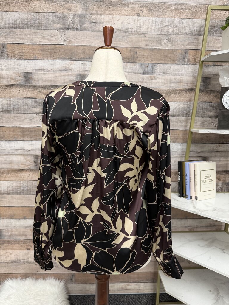 Evereve Black/Tan Floral Print Blouse