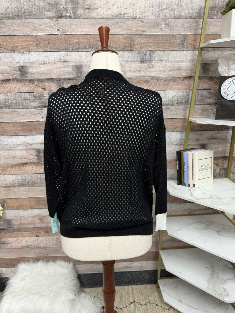 Black Open Knit Cardigan Sweater