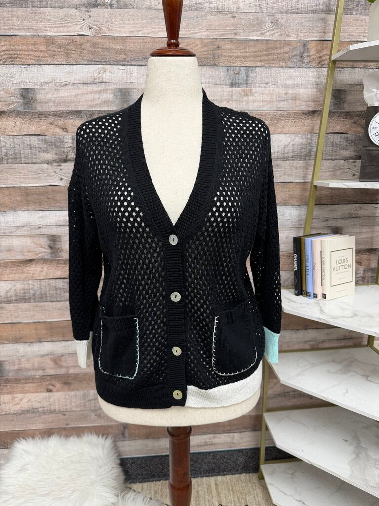 Black Open Knit Cardigan Sweater