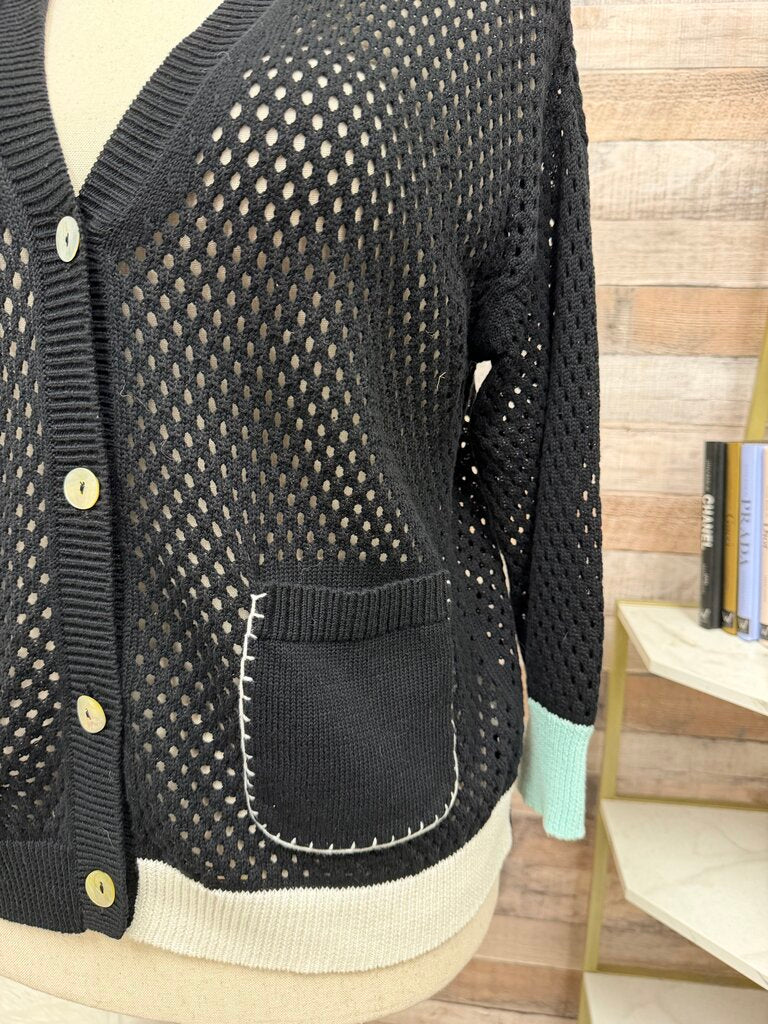 Black Open Knit Cardigan Sweater