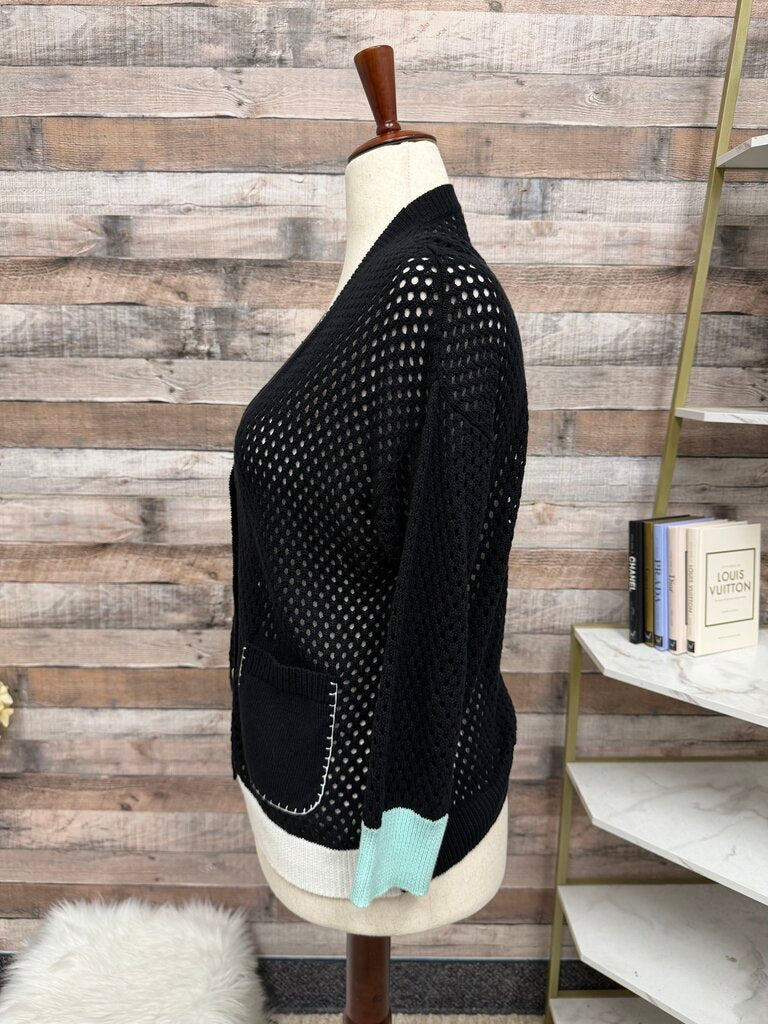 Black Open Knit Cardigan Sweater