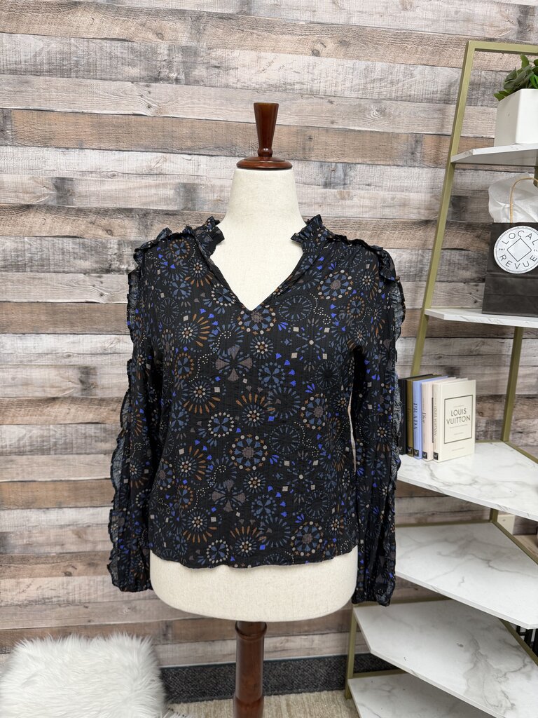 Evereve Multi Color Floral Ruffle Detail Blouse