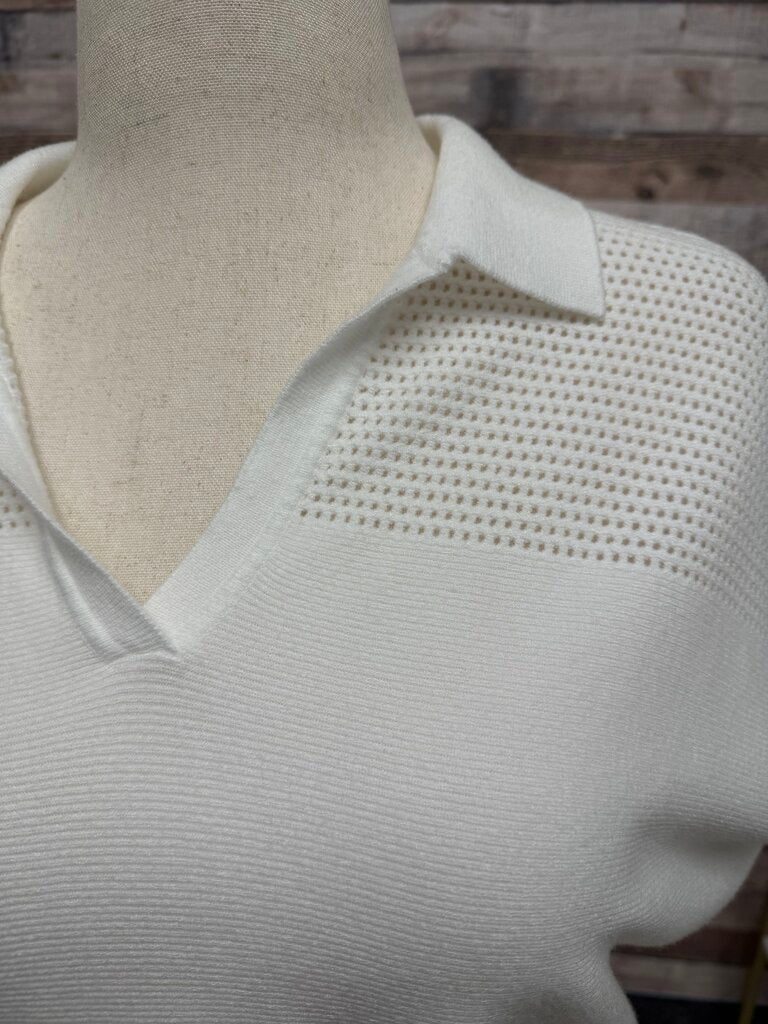 Mila Milano White Short Sleeve Collard Sweater