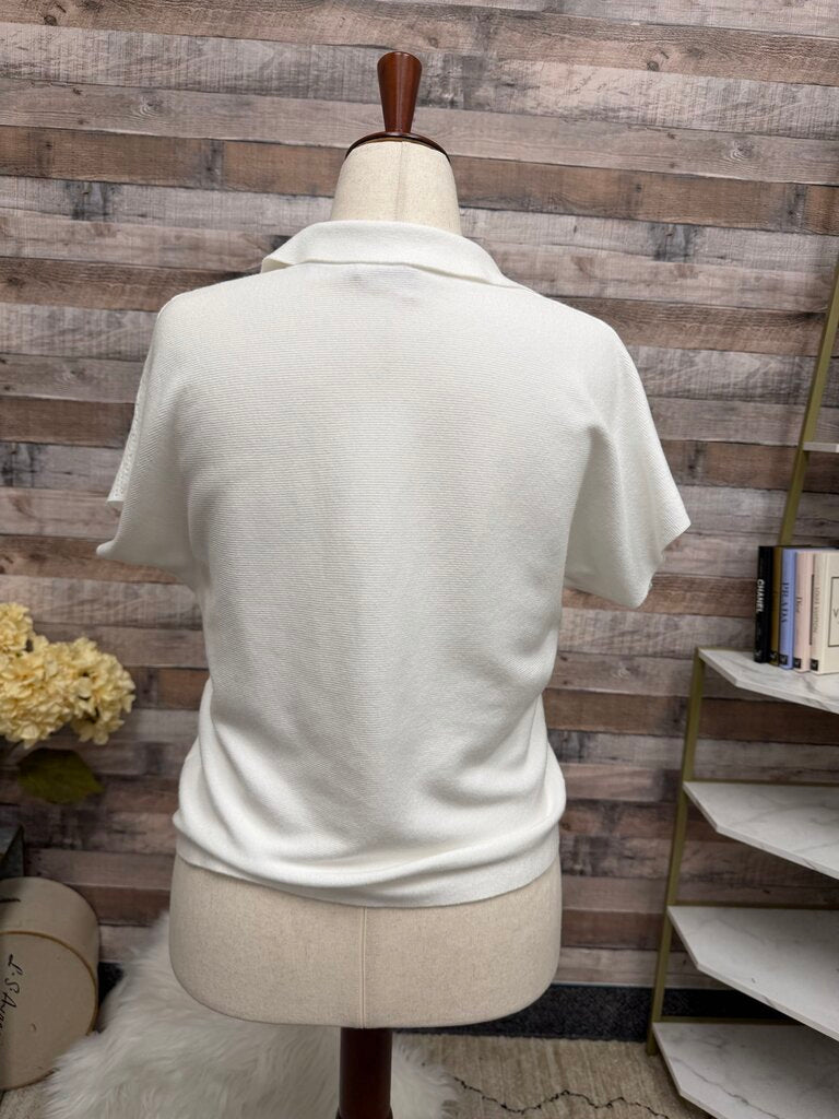 Mila Milano White Short Sleeve Collard Sweater
