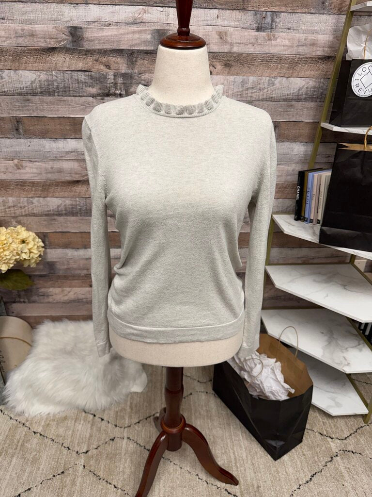 J.Crew Grey Ruffle Neck Pullover Knit Sweater