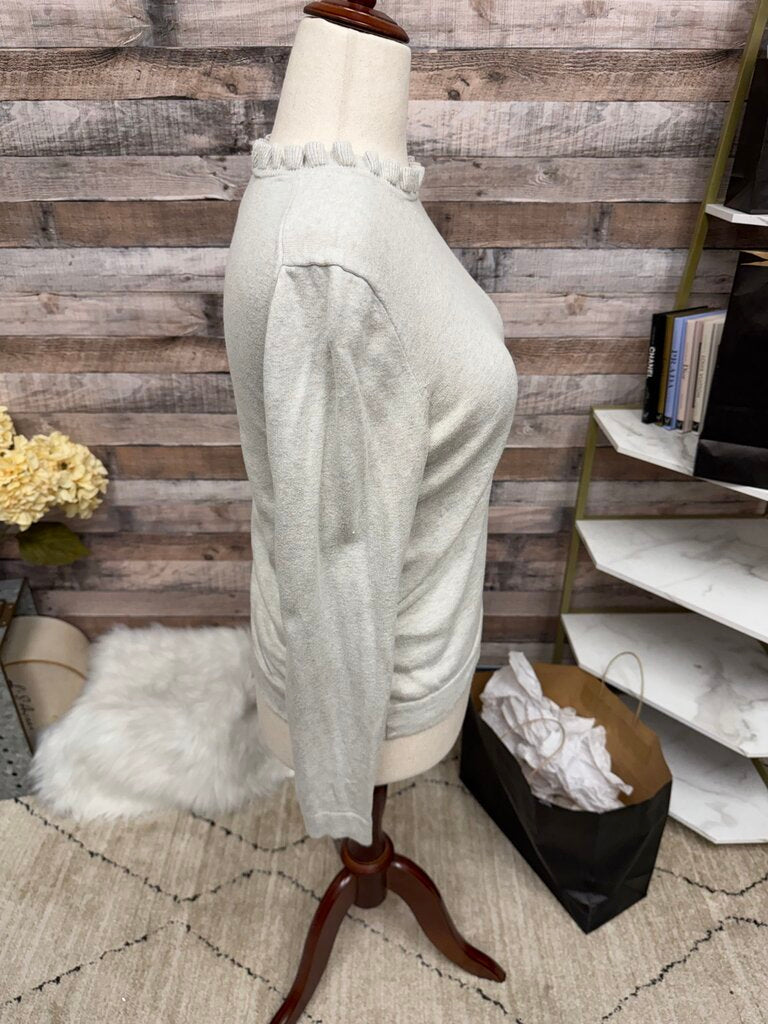 J.Crew Grey Ruffle Neck Pullover Knit Sweater
