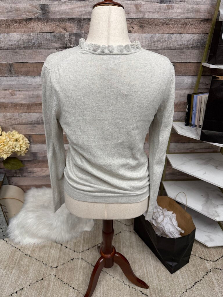 J.Crew Grey Ruffle Neck Pullover Knit Sweater