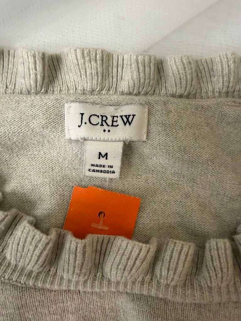 J.Crew Grey Ruffle Neck Pullover Knit Sweater
