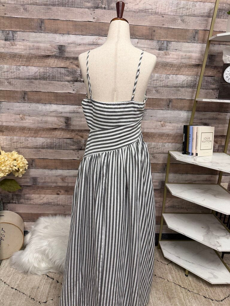 Commense Grey/White Striped 1 Shoulder Dress