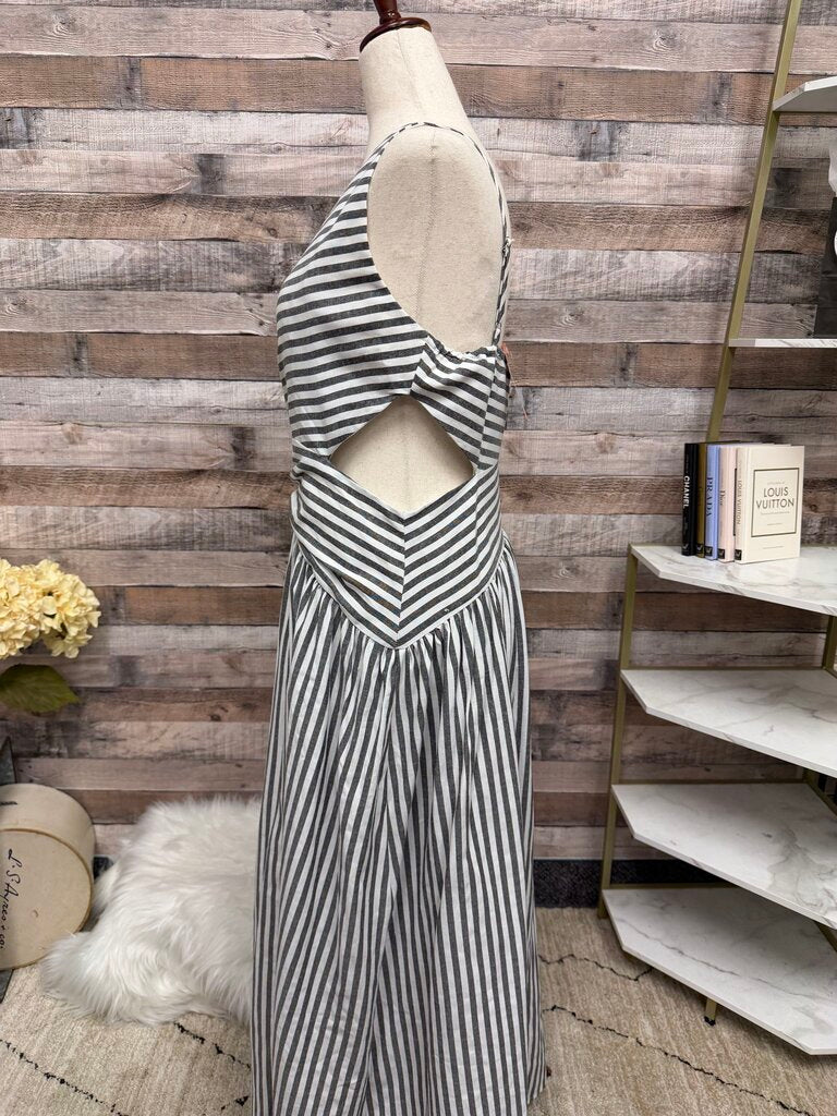 Commense Grey/White Striped 1 Shoulder Dress