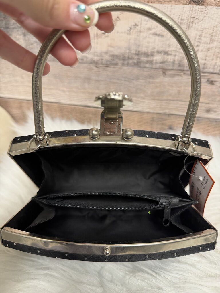 Black Purse With Rhinestones and Kiss-Lock Closure