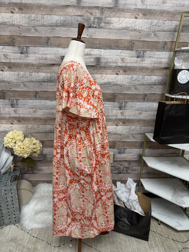 Maeve Red/Brown Floral Ruffle Sleeve Dress