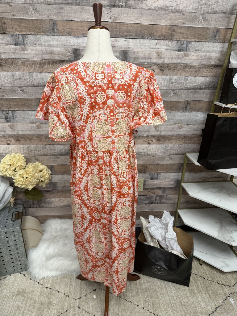 Maeve Red/Brown Floral Ruffle Sleeve Dress
