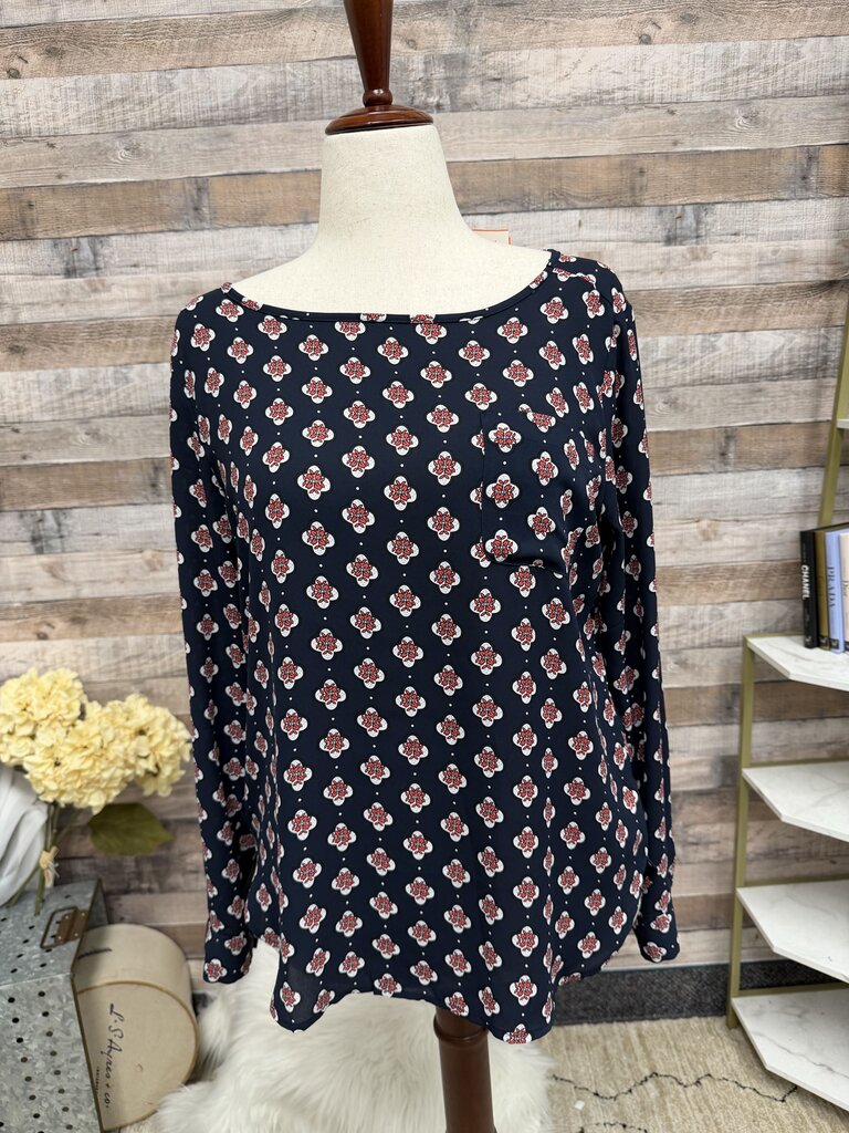 Loft Navy Blouse With Floral Pattern