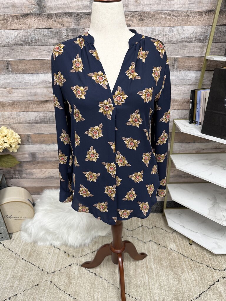 Loft Navy Blouse With Floral Pattern