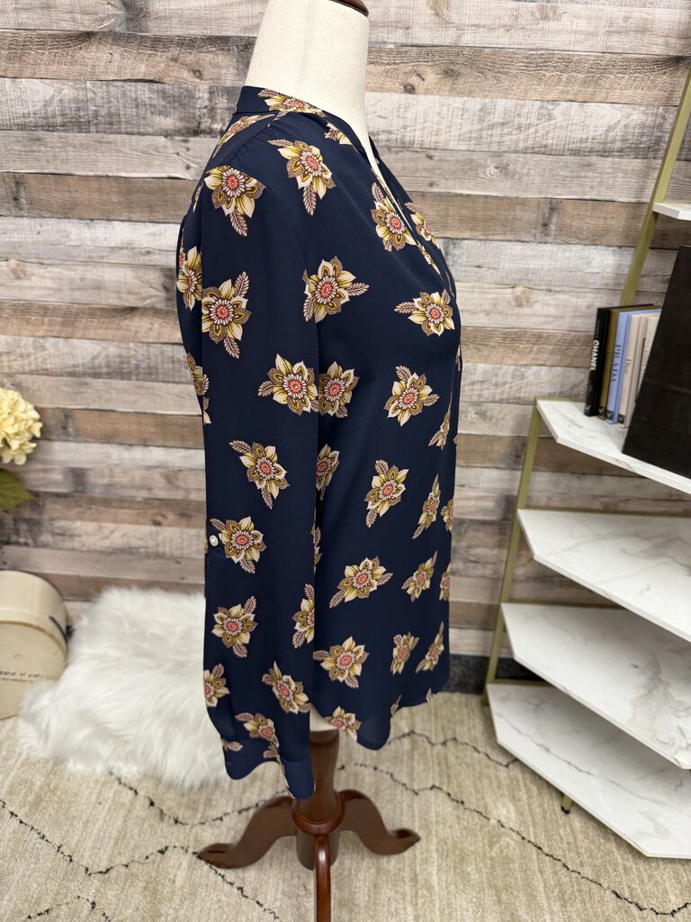 Loft Navy Blouse With Floral Pattern