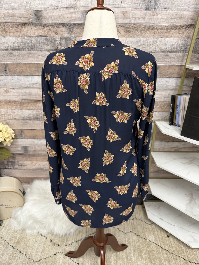 Loft Navy Blouse With Floral Pattern Loft Navy N/A women BLOUSES