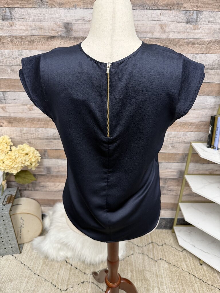 Ann Taylor Navy Cap Sleeve Blouse