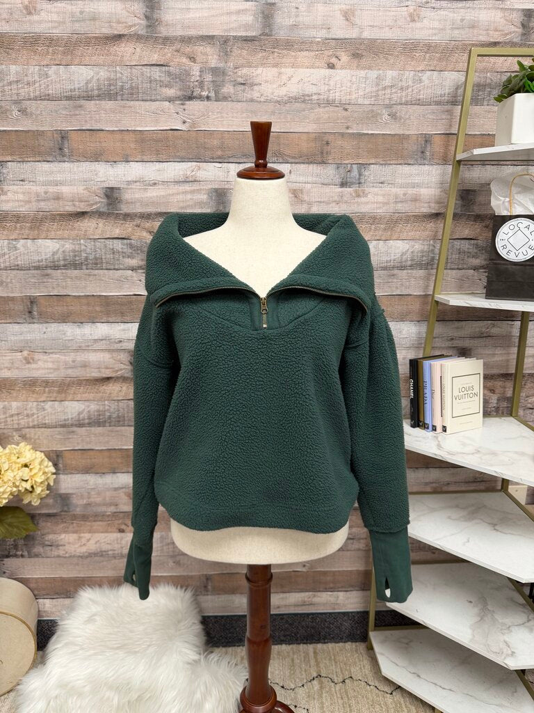 Free People Green Fleece Pullover Quarter-Zip