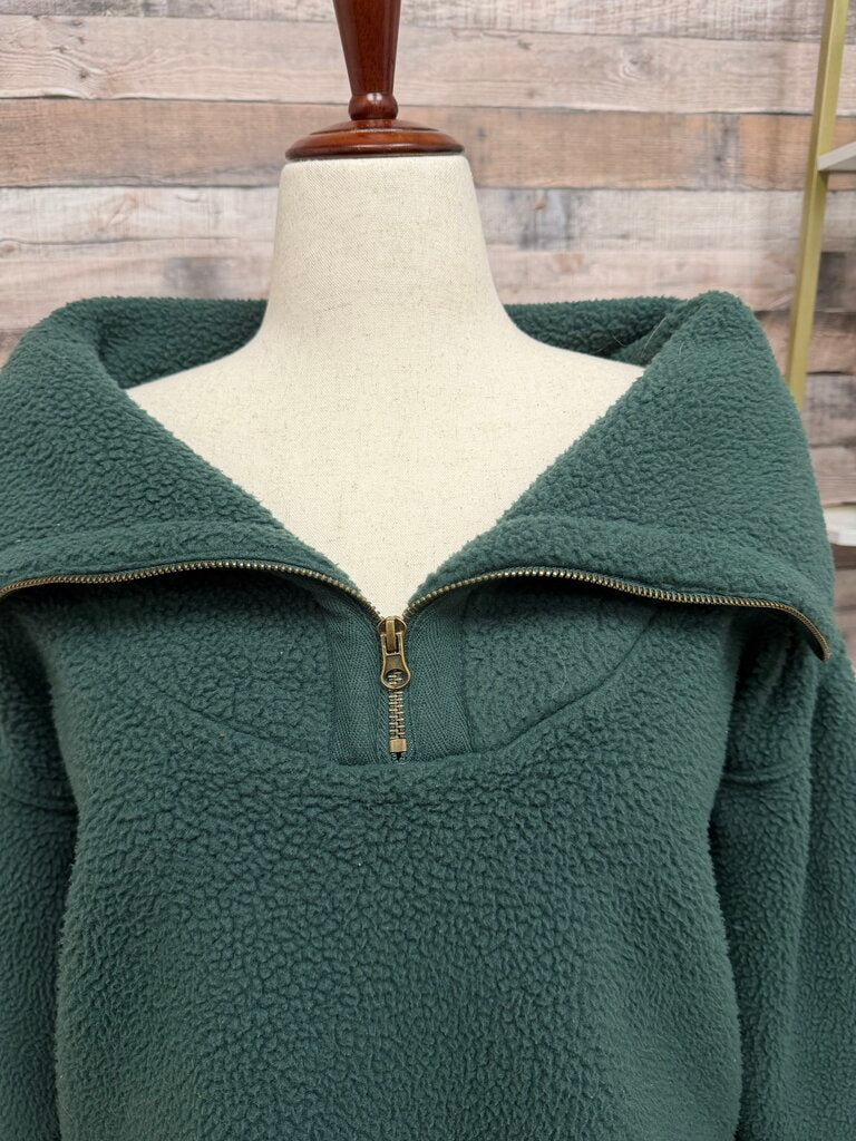 Free People Green Fleece Pullover Quarter-Zip