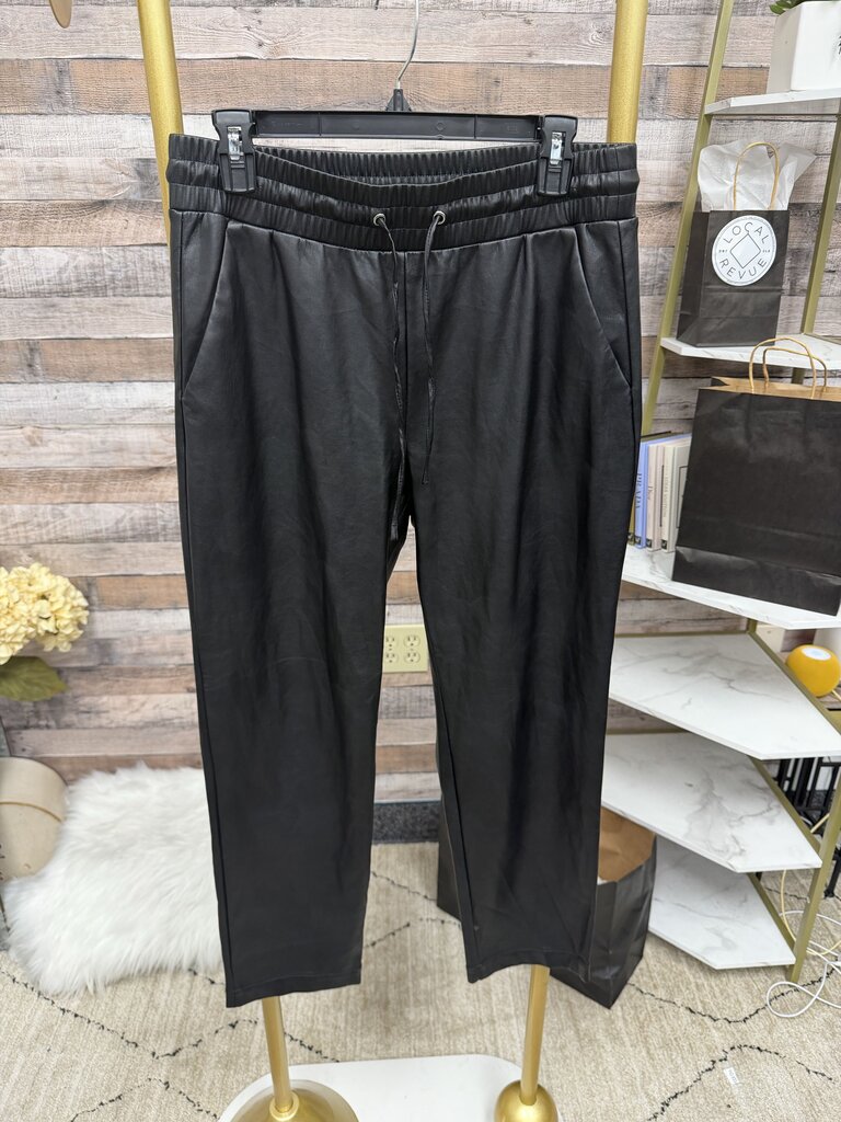 Loft Black Faux Leather Pants With Drawstring