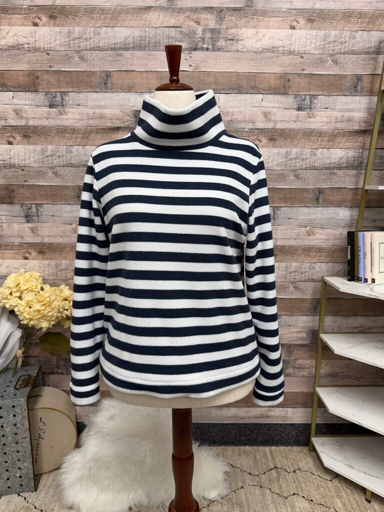 Dudley Stephens Navy & White Striped Fleece Turtleneck Pullover