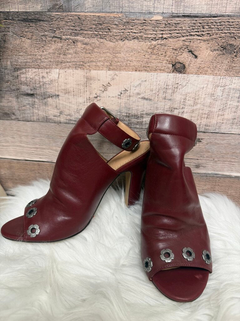 Coach Deep Red Silver Flower Grommet Heels