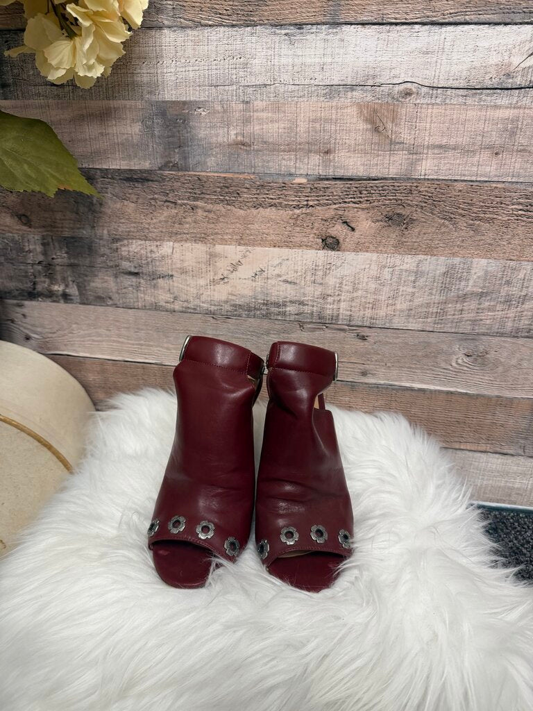 Coach Deep Red Silver Flower Grommet Heels