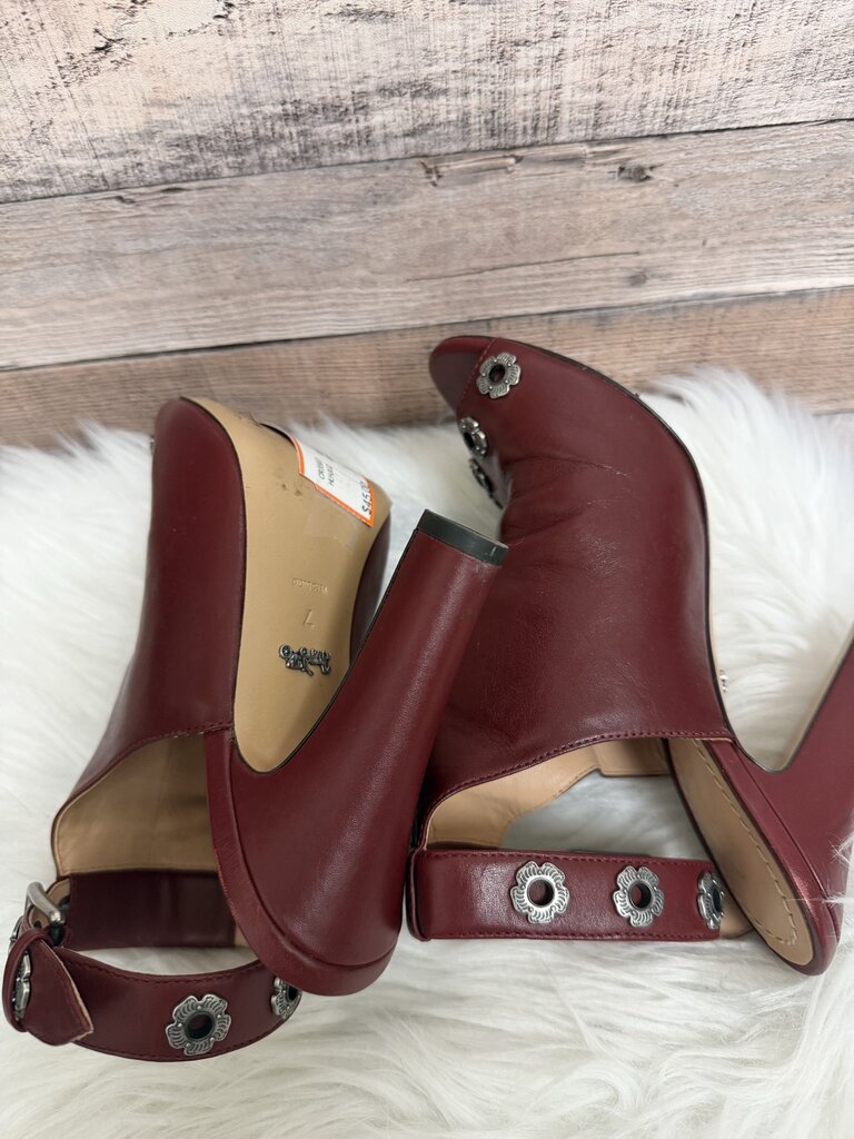 Coach Deep Red Silver Flower Grommet Heels