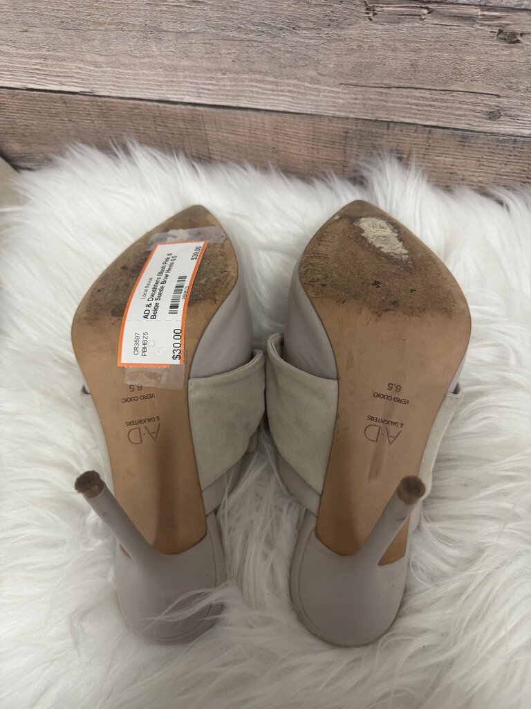 AD & Daughters Blush Pink & Beige Suede Bow Heels