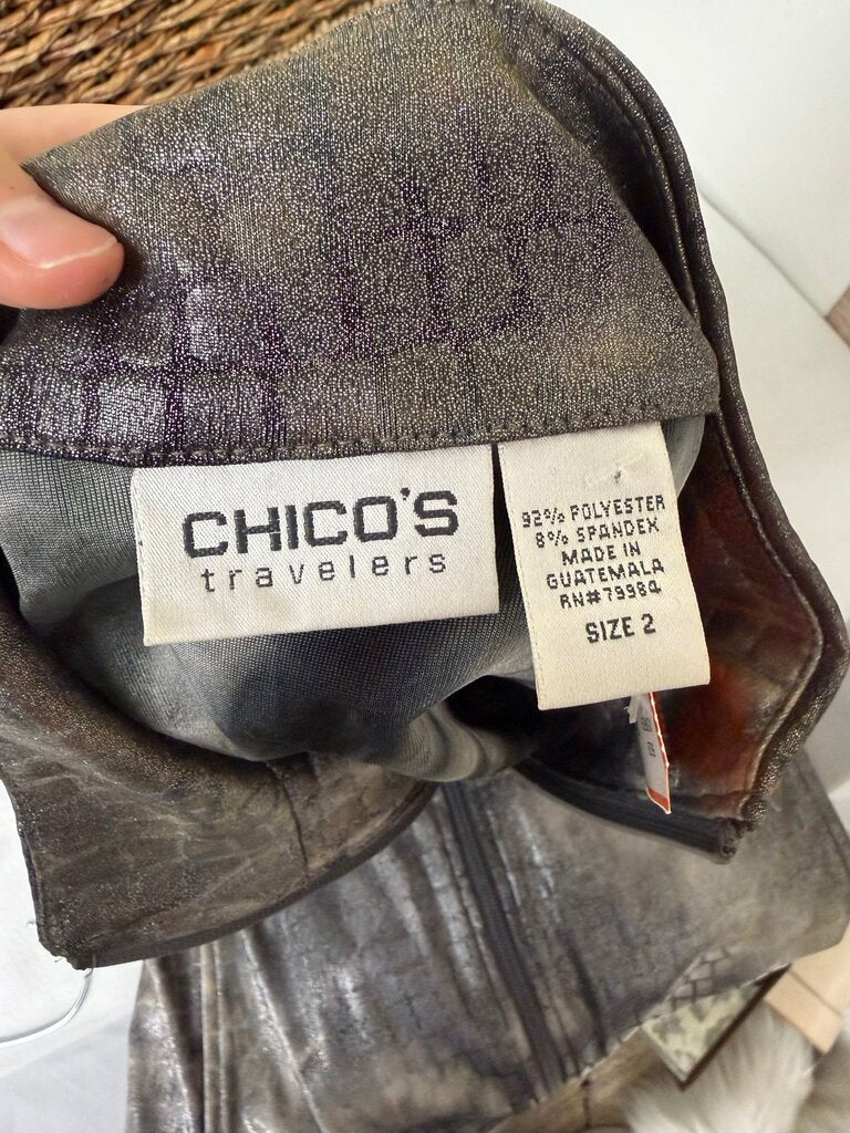 Chico's Travelers Metallic Croc Print Zip Jacket