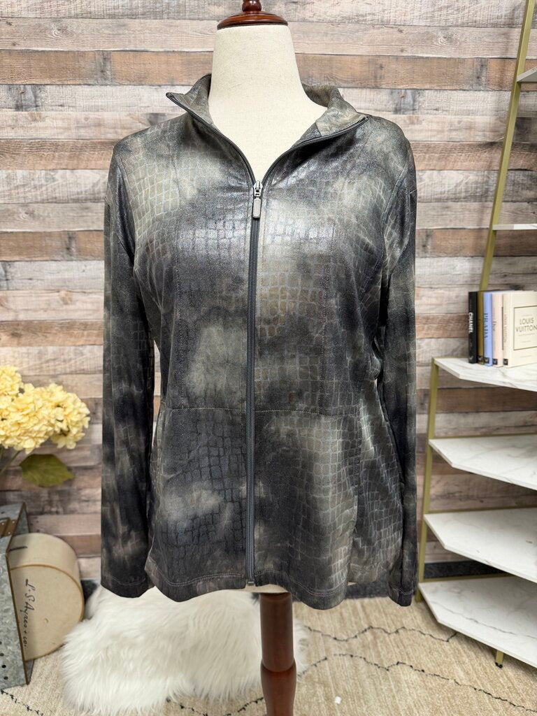 Chico's Travelers Metallic Croc Print Zip Jacket