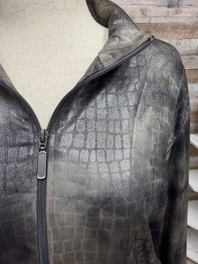 Chico's Travelers Metallic Croc Print Zip Jacket